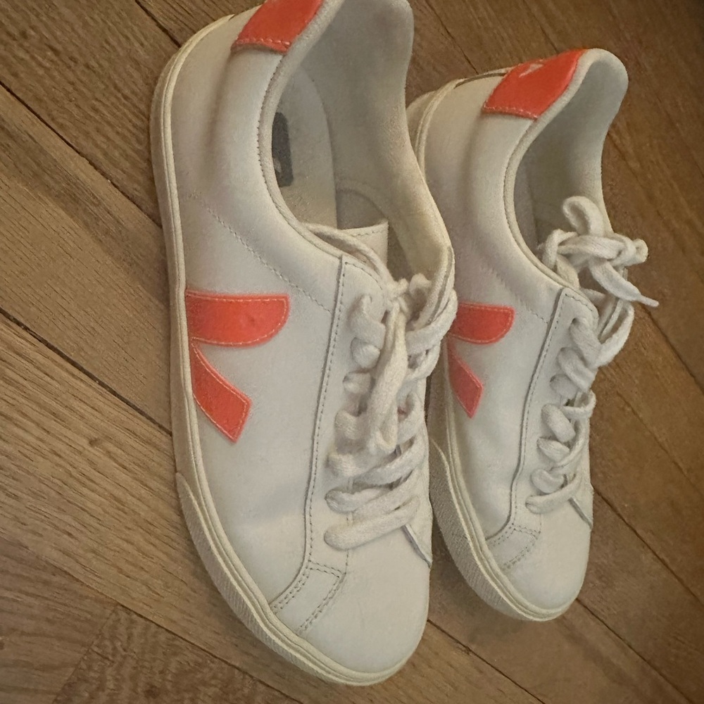 Women's White and Red Sneakers